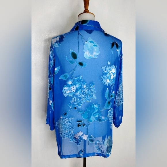 SHEER CUT VELVET BLUE ROSES BLOUSE - Picture 2 of 12